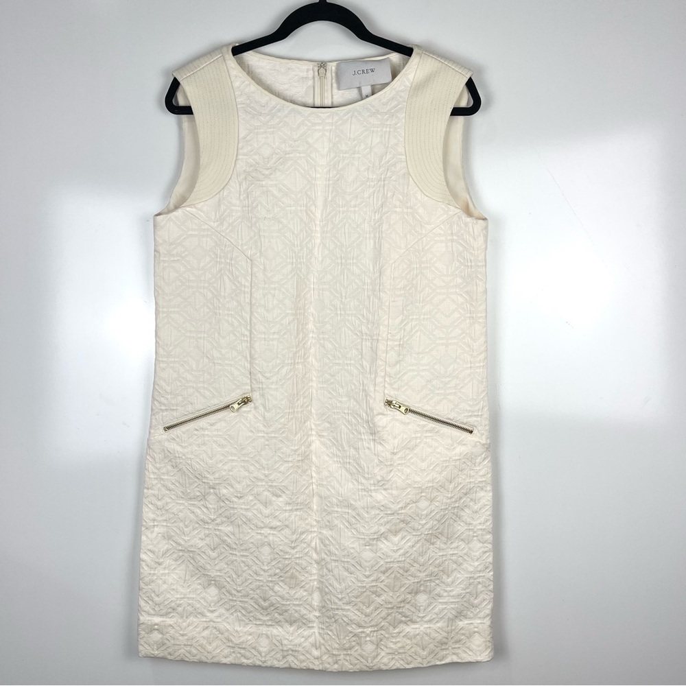 J. Crew Sleeveless Ivory Shift Dress Jacquard Pockets Women's Size Medium